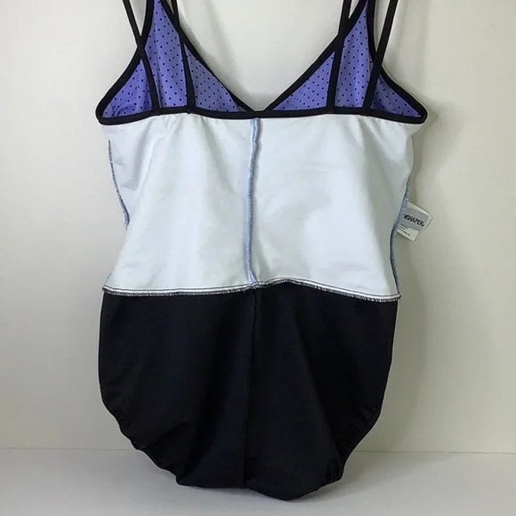 Trimshaper Purple and Black One Piece Polka Dot Swimsuit with V-Neckline - Picture 9 of 10
